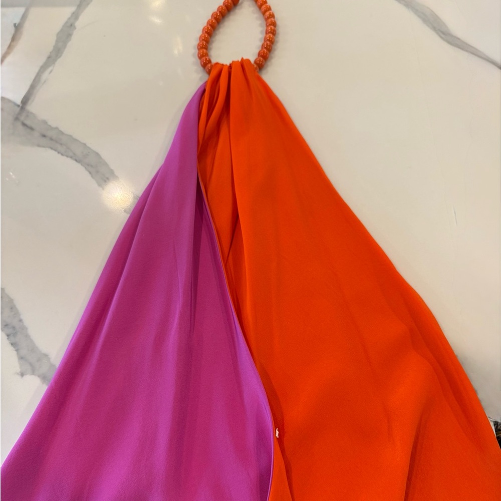 Trina Turk Vibrant Orange and Pink Halter Crop Top